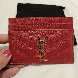 Saint Laurent Cassandre Card Holder in Rouge Opyum